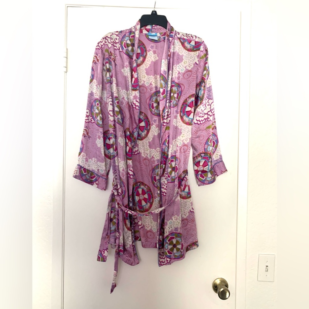 Nick & Nora Lavender Pink Printed Satin Robe